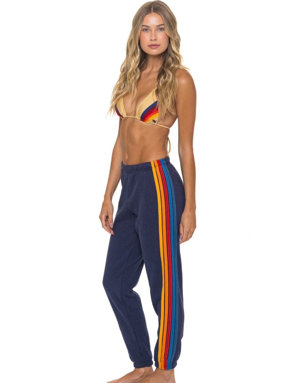 Aviator Nation Navy Track Joggers with Rainbow Side Stripes